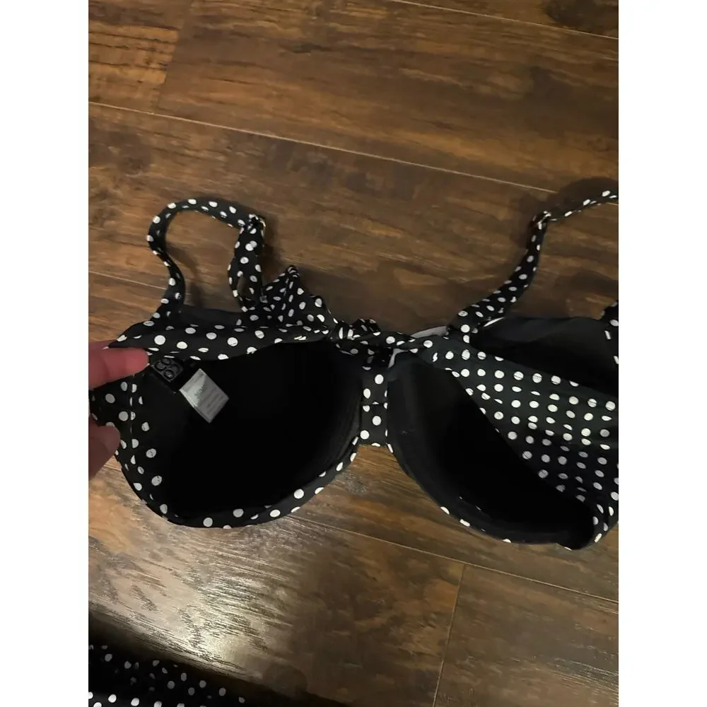 Coco Reef Swimsuit Bikini set 36/38D U-wire Top Black White Dots Bottoms Sz:med - Picture 6 of 6